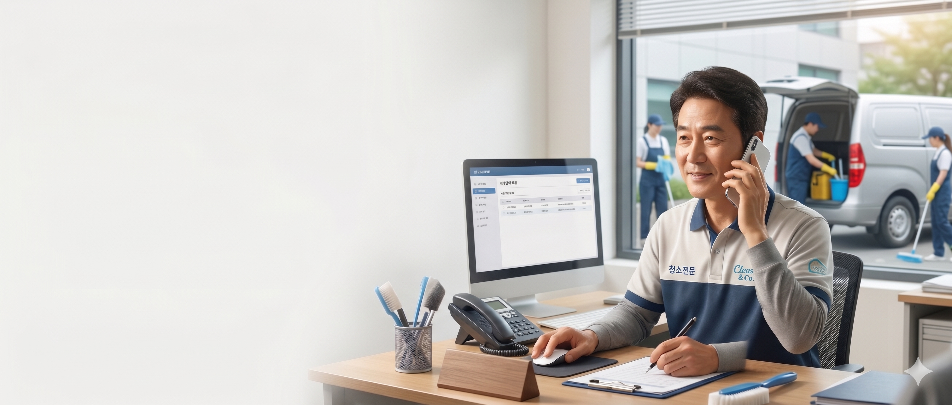 고객 문의를 유도하는 홈페이지 설계를 검토하는 장면