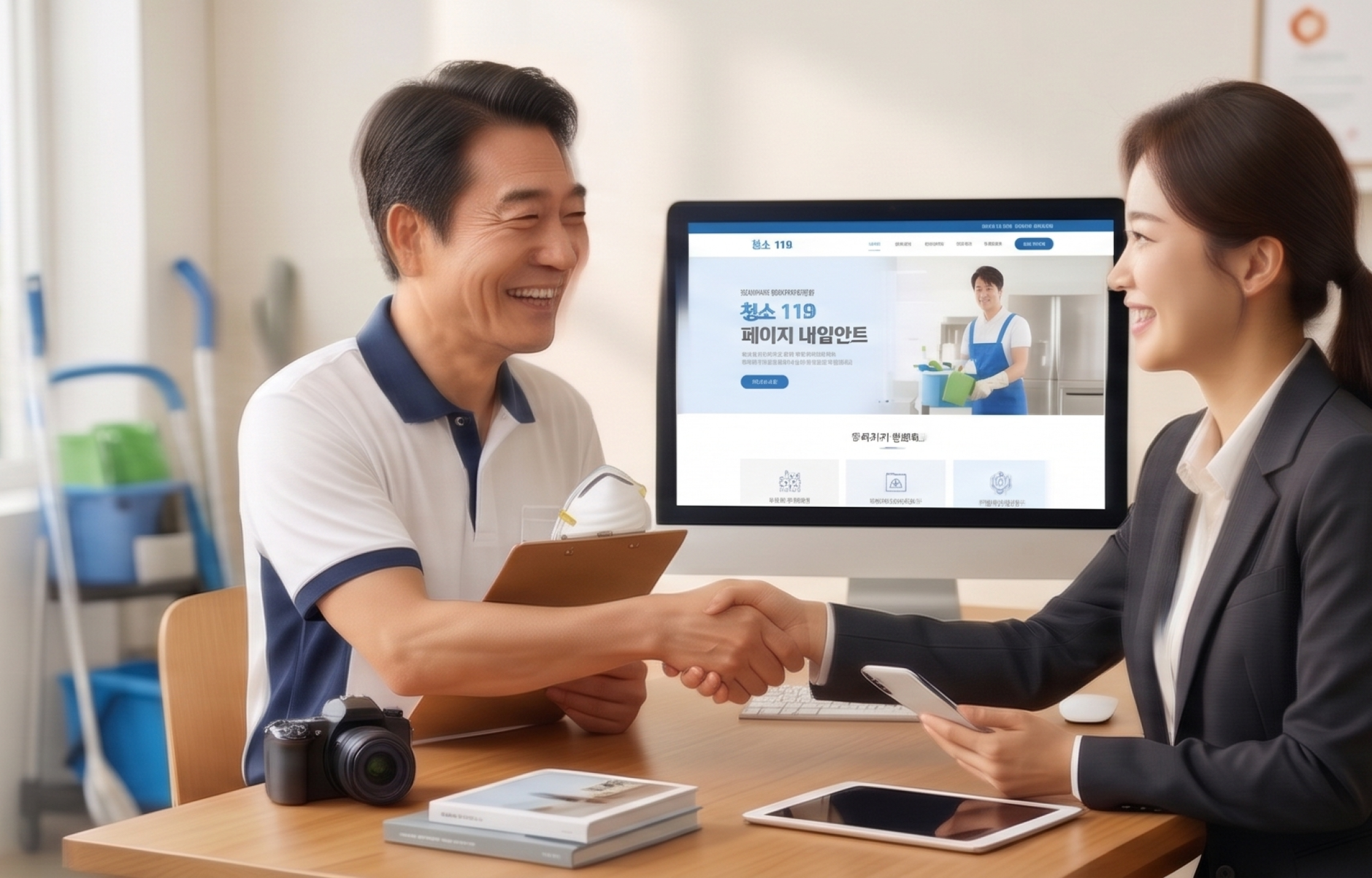 홈페이지 제작 준비 과정을 함께 검토하는 장면